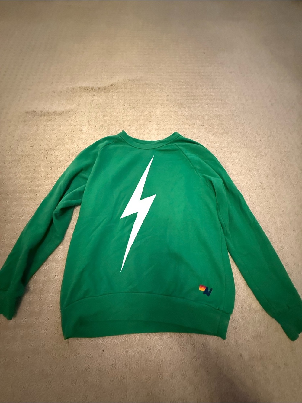 Aviator Nation Green Crewneck with White Lightning Bolt